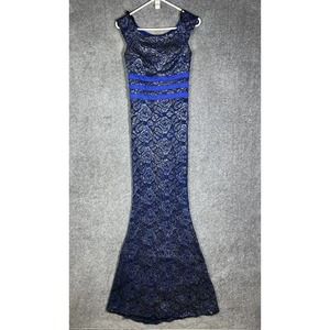 La Scala Iridescent Sequin Sleeveless Fitted Maxi Formal Dress Womens Small Blue